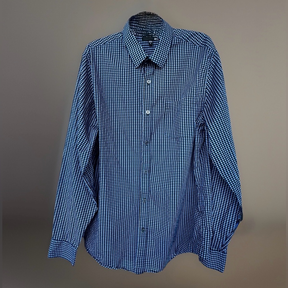 Murano Slim Fit Long Sleeve Button Up Cotton Shirt Blue/Black/White Check Large